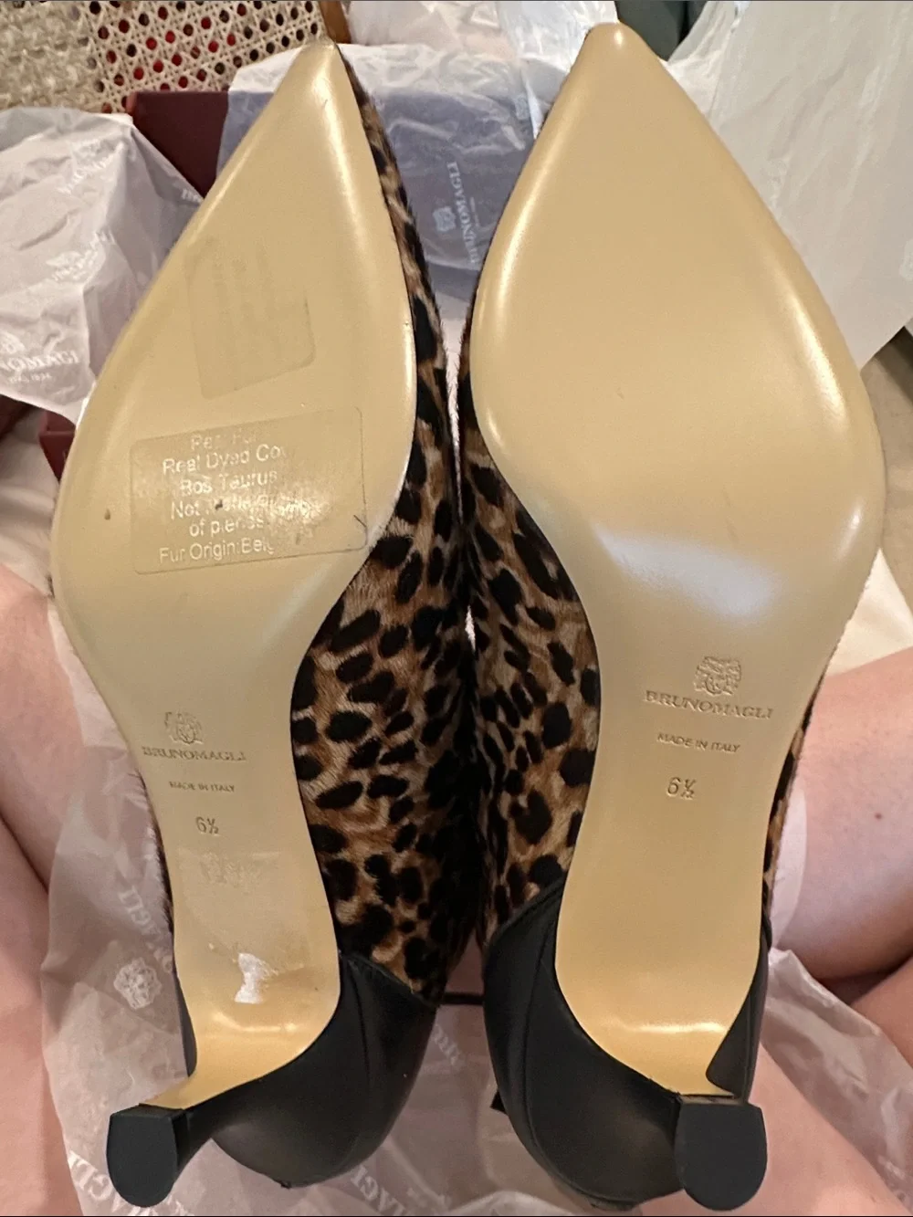 Bruno Magli Francesca Leopard Haircalf Pointed Toe Ankle Booties Sz 6.5